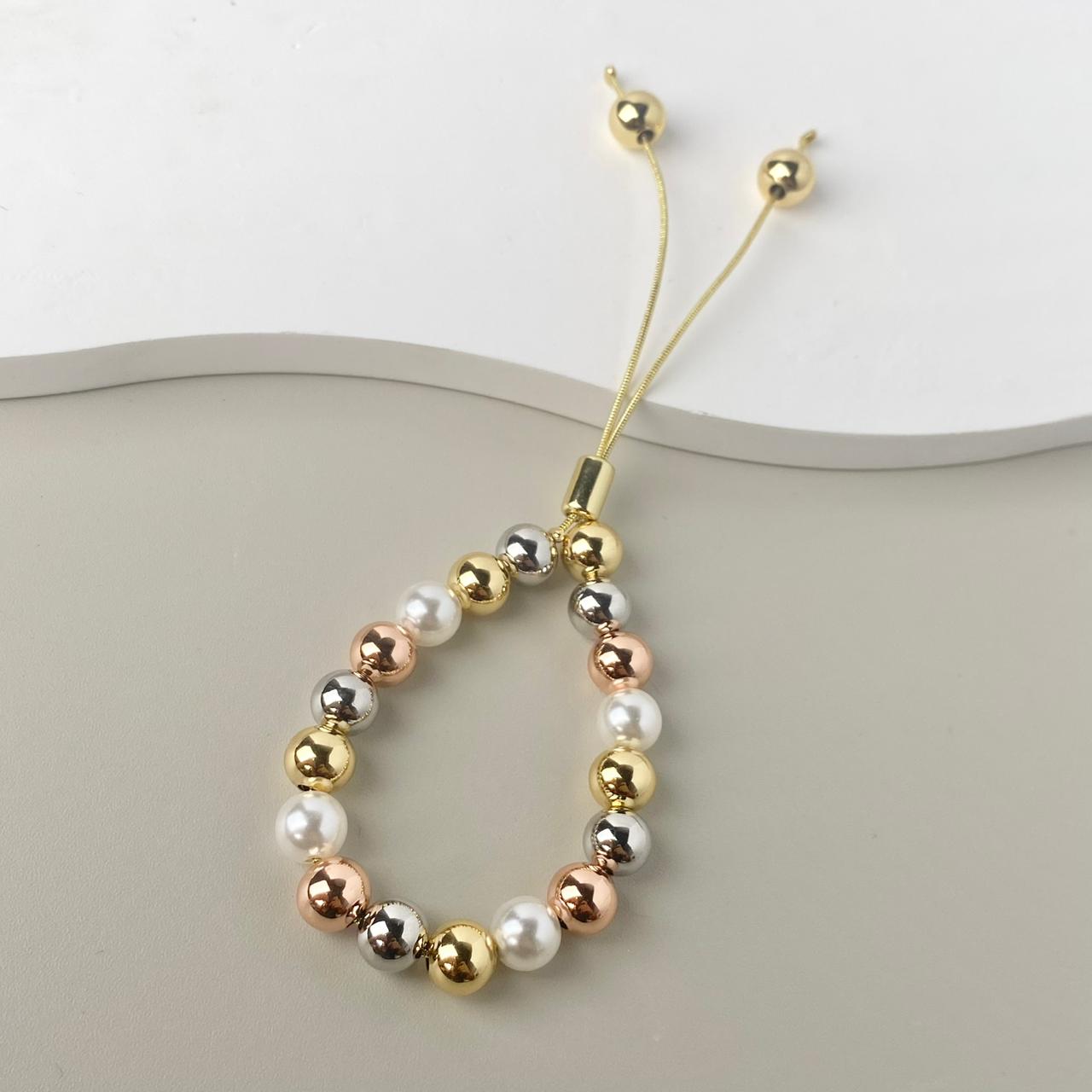 PULSERA TRES OROS Y PERLA #8
