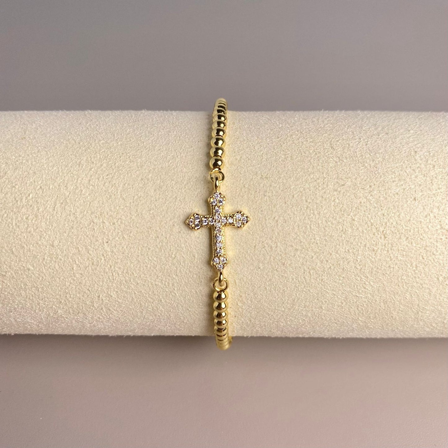 PULSERA CRUZ CIRCONES BLANCOS