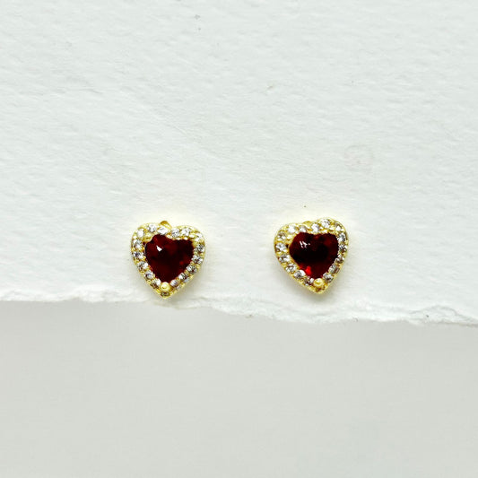 TOPO CORAZON PLATEADO CIRCON  ROJO