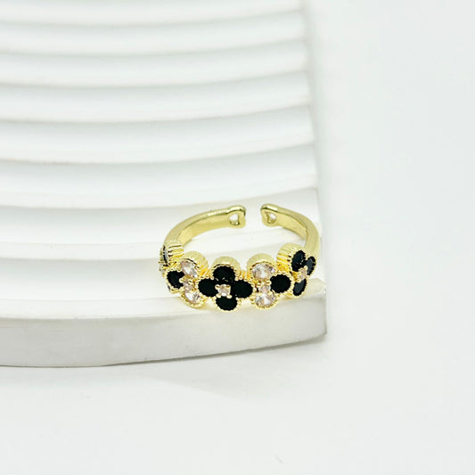 ANILLO TREBOL NEGRO Y BLANCO