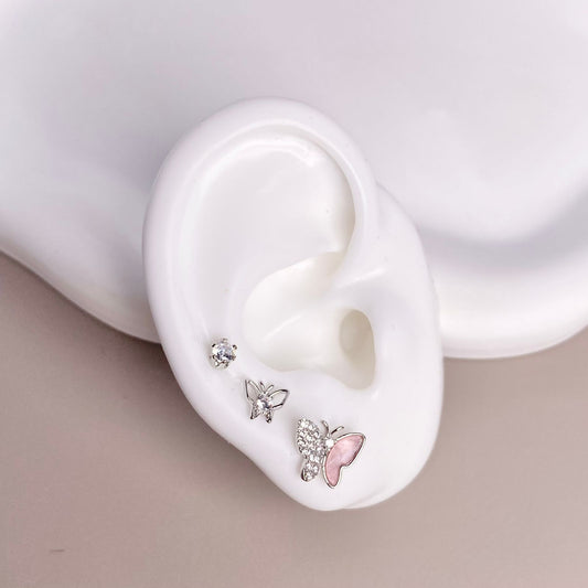 SET DE TOPOS MARIPOSA PLATEADO