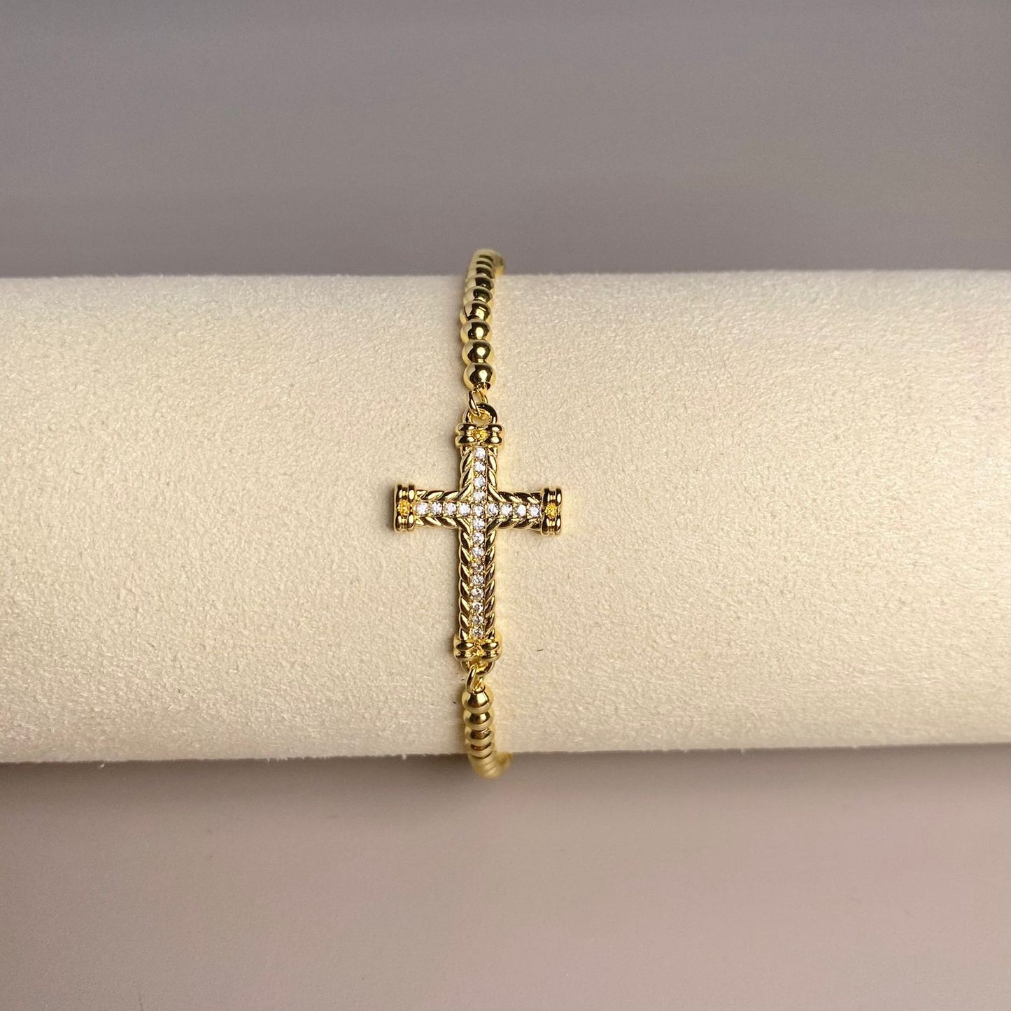 PULSERA CRUZ CIRCONES BLANCO