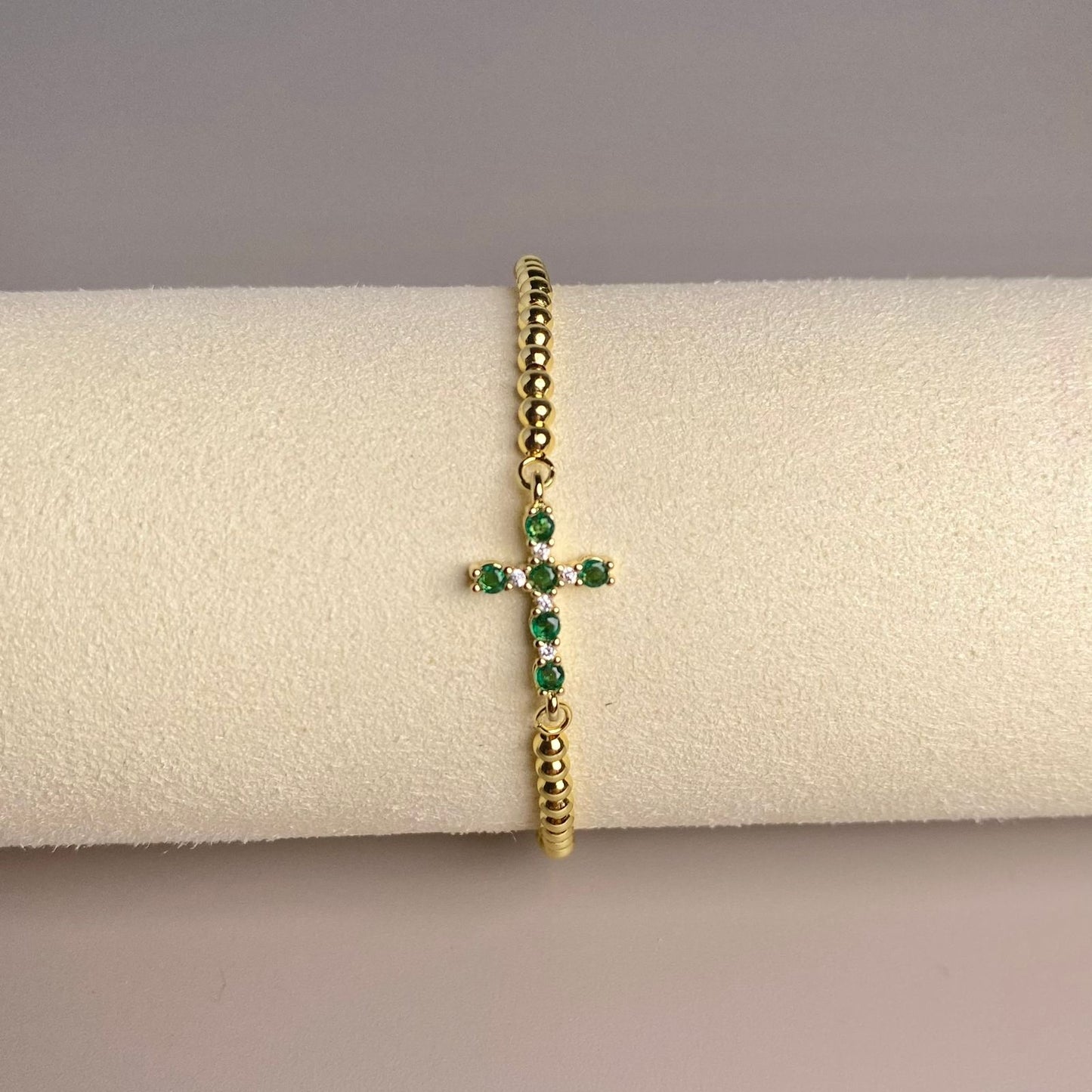 PULSERA CRUZ CIRCONES VERDES