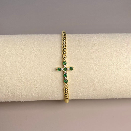 PULSERA CRUZ CIRCONES VERDES